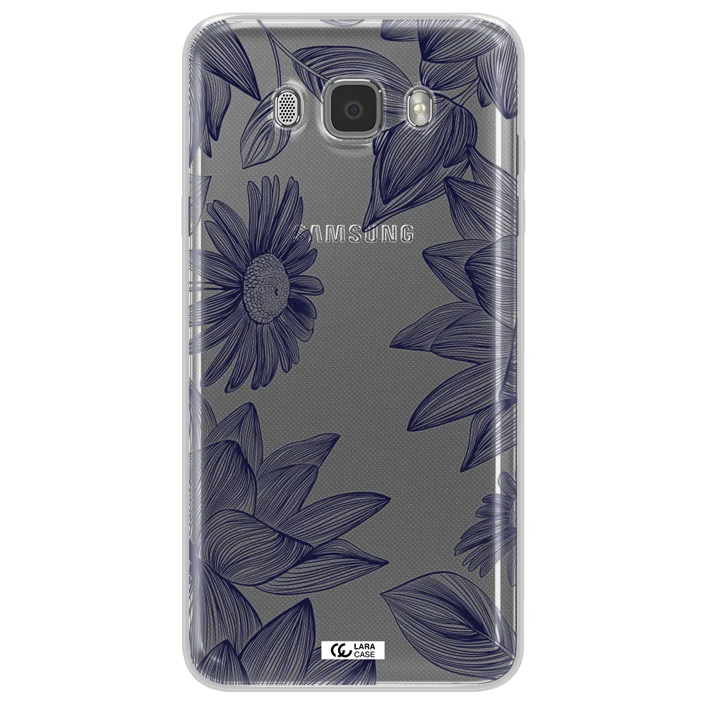 Blue Line Flower Samsung J7 2016 Clear TPU Case