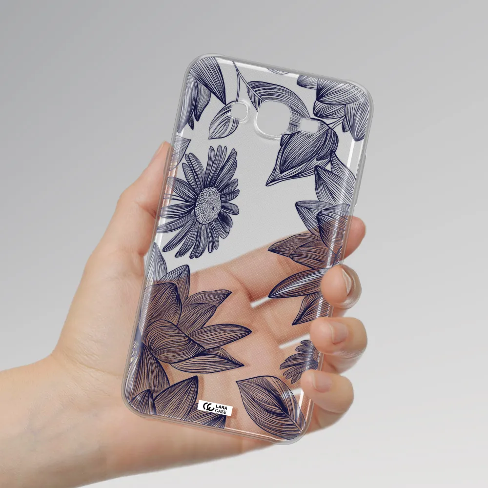 Blue Line Flower Samsung J7 Clear TPU Case