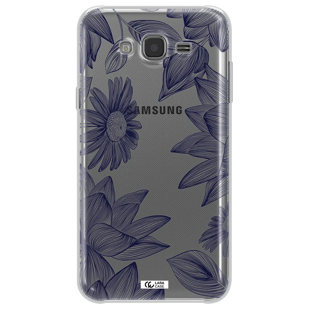 Blue Line Flower Samsung J7 Core Clear TPU Case