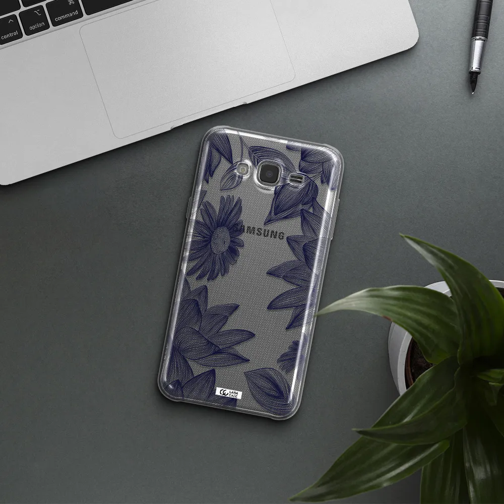 Blue Line Flower Samsung J7 Core Clear TPU Case