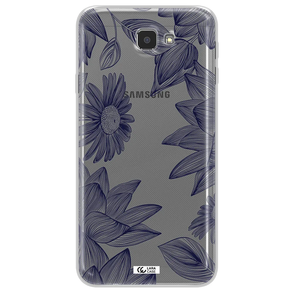 Blue Line Flower Samsung J7 Prim Clear TPU Case