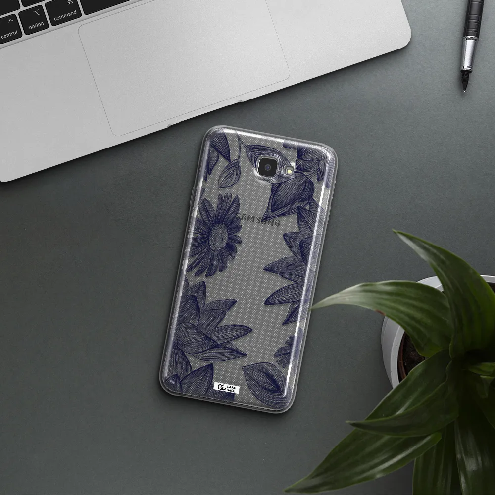 Blue Line Flower Samsung J7 Prim Clear TPU Case