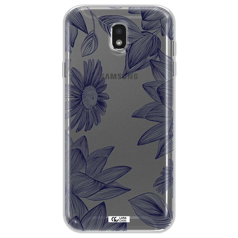 Blue Line Flower Samsung J7 Pro Clear TPU Case