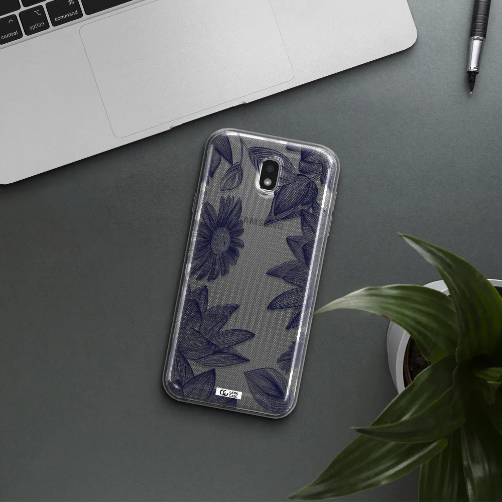 Blue Line Flower Samsung J7 Pro Clear TPU Case
