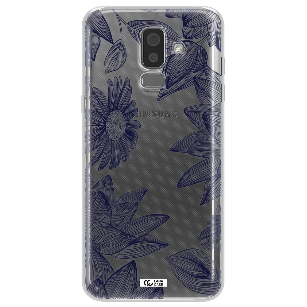 Blue Line Flower Samsung J8 Clear TPU Case