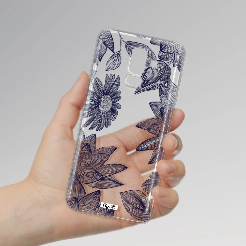 Blue Line Flower Samsung J8 Clear TPU Case
