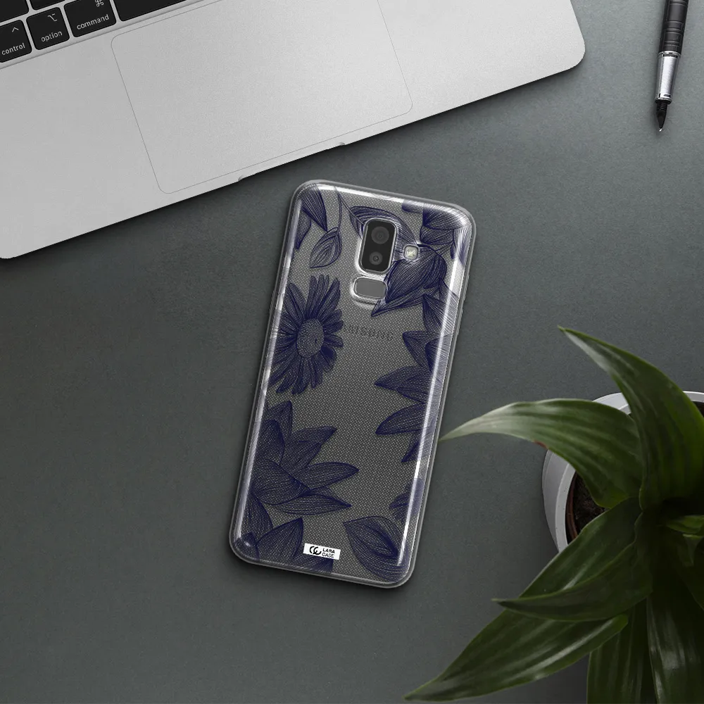 Blue Line Flower Samsung J8 Clear TPU Case