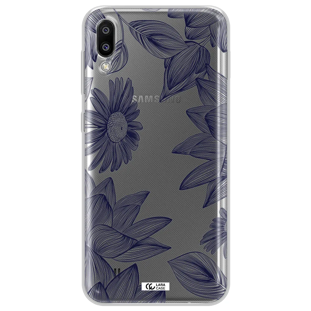 Blue Line Flower Samsung M10 Clear TPU Case