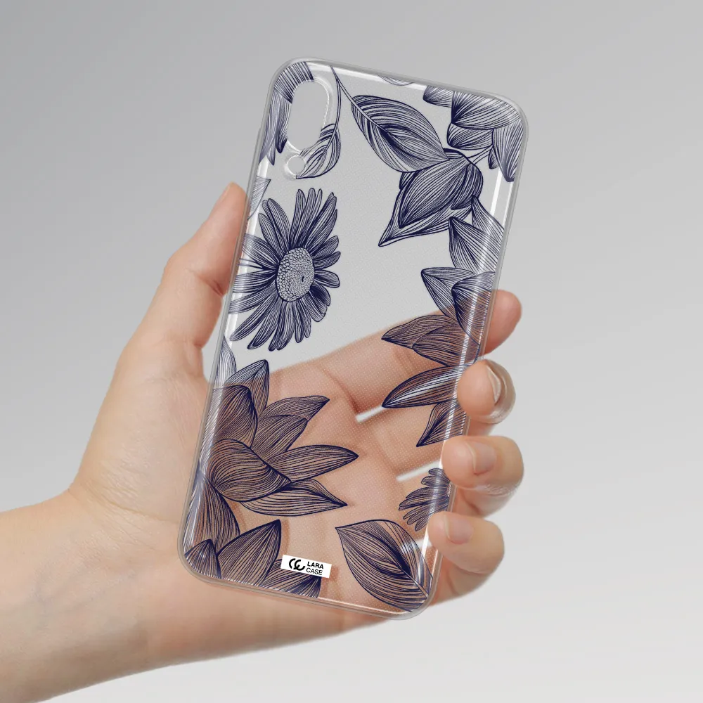 Blue Line Flower Samsung M10 Clear TPU Case