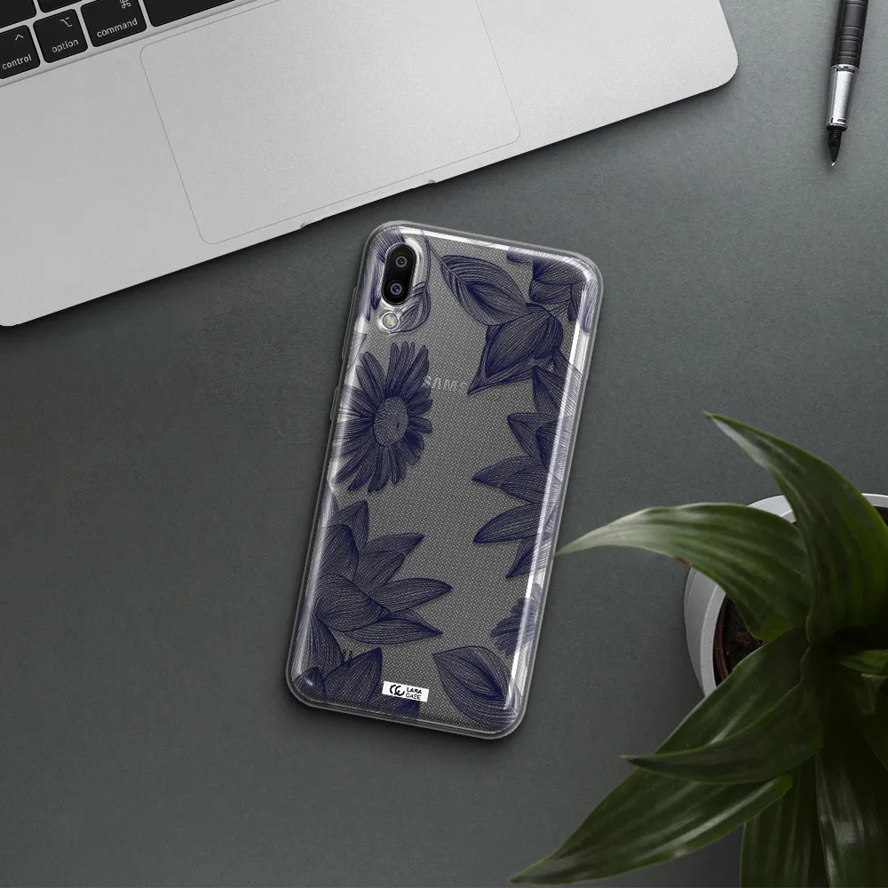 Blue Line Flower Samsung M10 Clear TPU Case