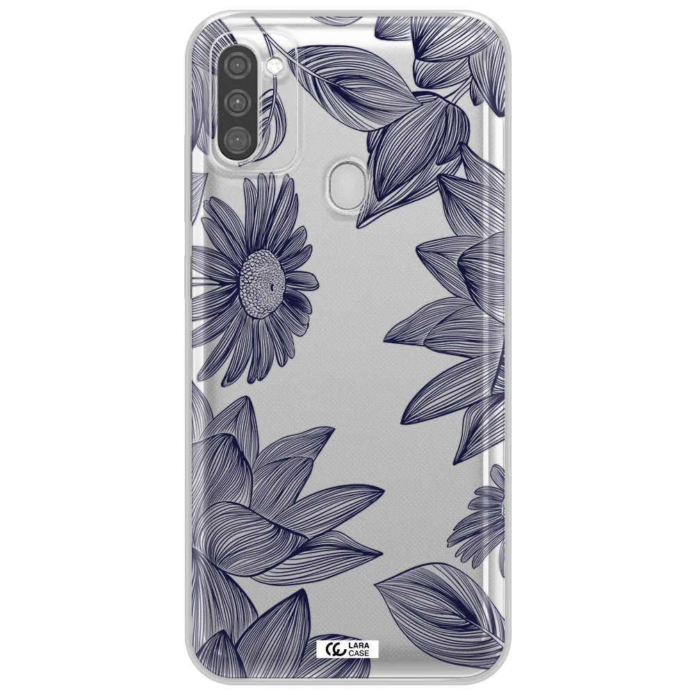 Blue Line Flower Samsung M11 Clear TPU Case