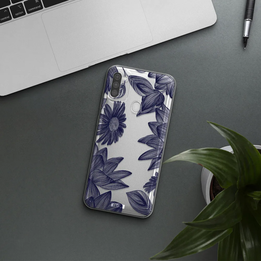 Blue Line Flower Samsung M11 Clear TPU Case
