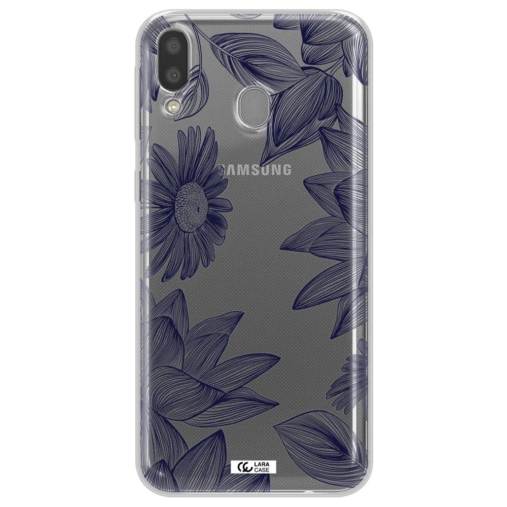 Blue Line Flower Samsung M20 Clear TPU Case