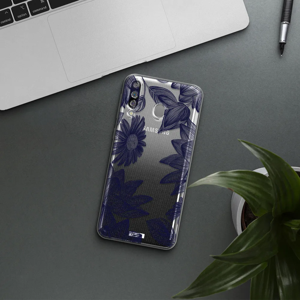 Blue Line Flower Samsung M30 Clear TPU Case