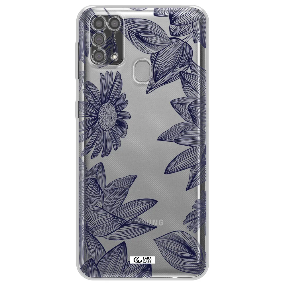 Blue Line Flower Samsung M31 Clear TPU Case
