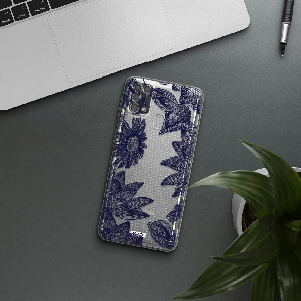 Blue Line Flower Samsung M31 Clear TPU Case