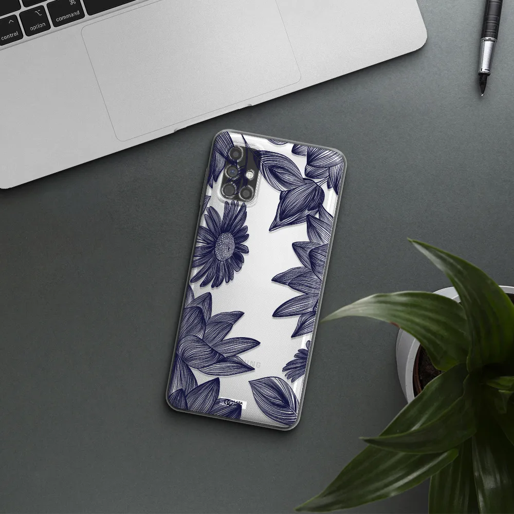 Blue Line Flower Samsung M31S Clear TPU Case