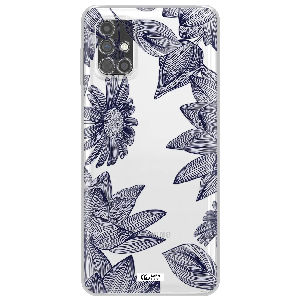 Blue Line Flower Samsung M51 Clear TPU Case