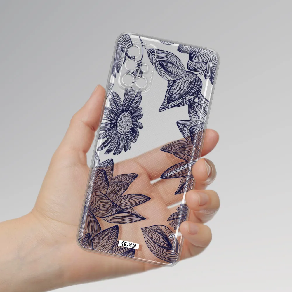 Blue Line Flower Samsung M51 Clear TPU Case