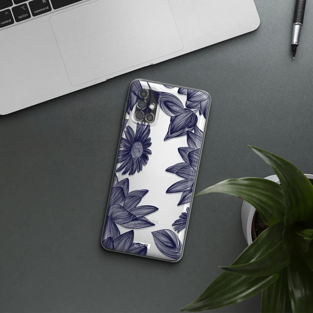 Blue Line Flower Samsung M51 Clear TPU Case