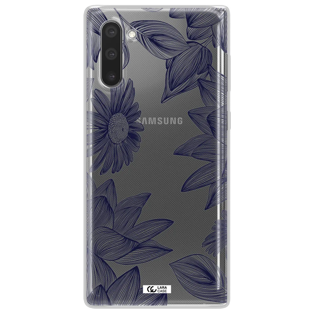 Blue Line Flower Samsung Note 10 Clear TPU Case
