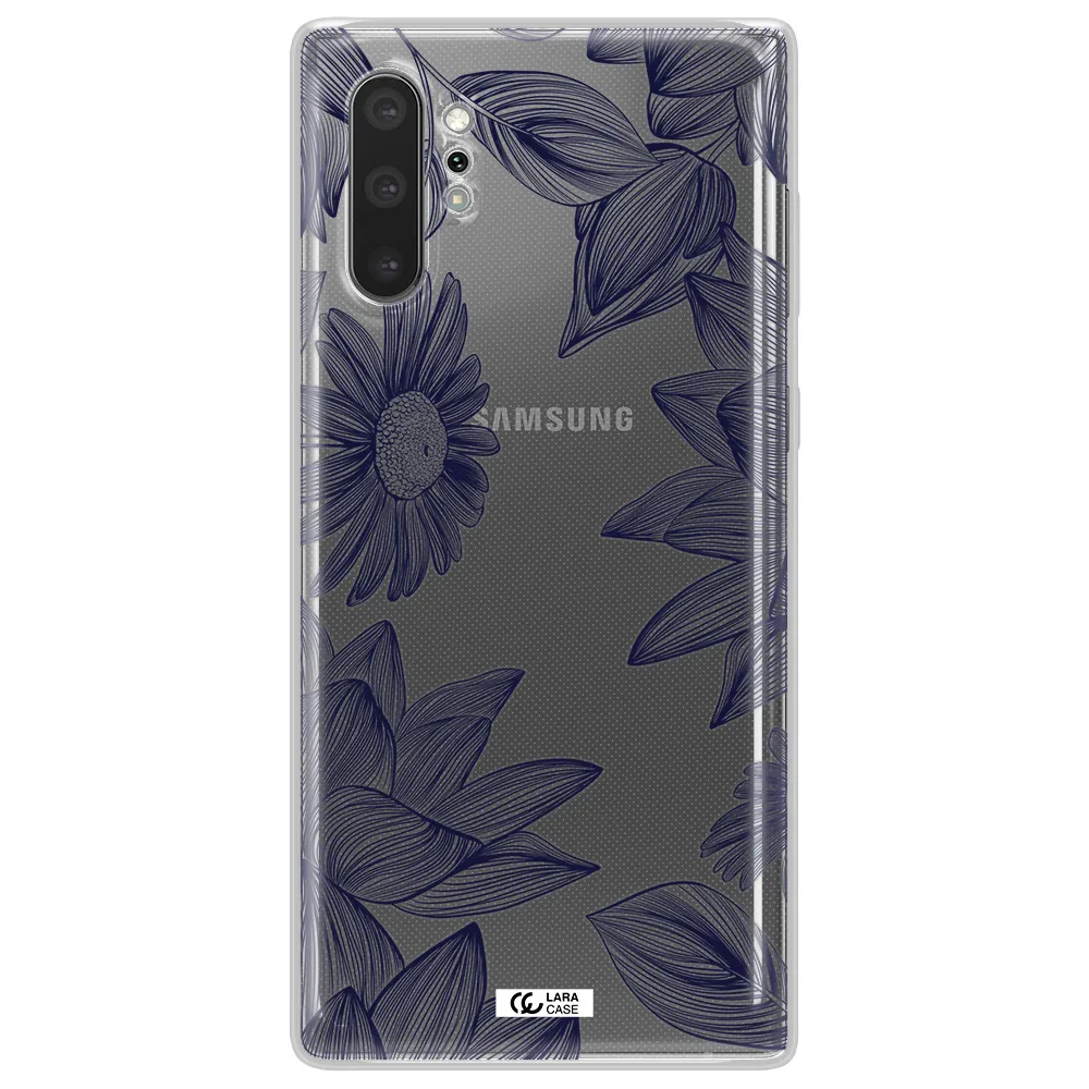 Blue Line Flower Samsung Note 10 Plus Clear TPU Case