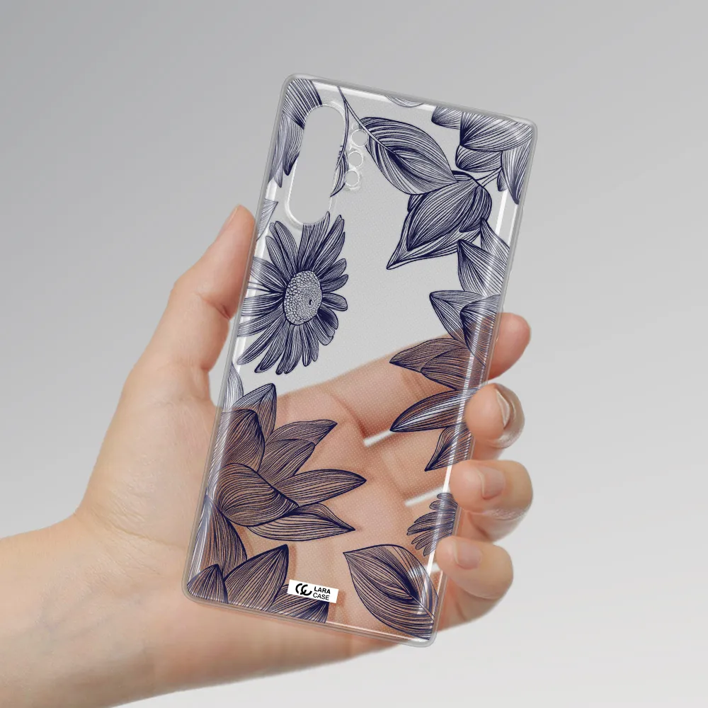 Blue Line Flower Samsung Note 10 Plus Clear TPU Case