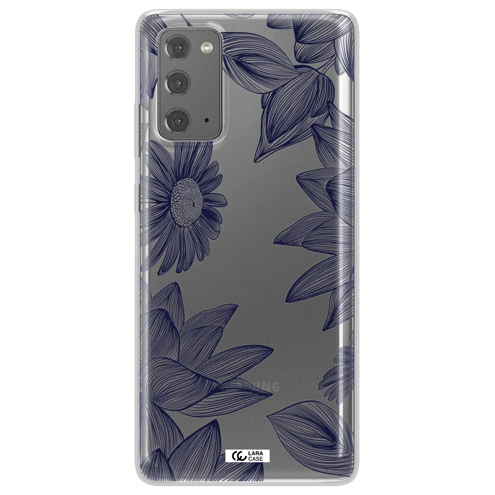 Blue Line Flower Samsung Note 20 Clear TPU Case