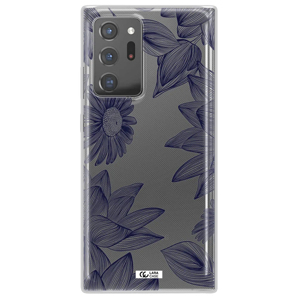 Blue Line Flower Samsung Note 20 Ultra Clear TPU Case