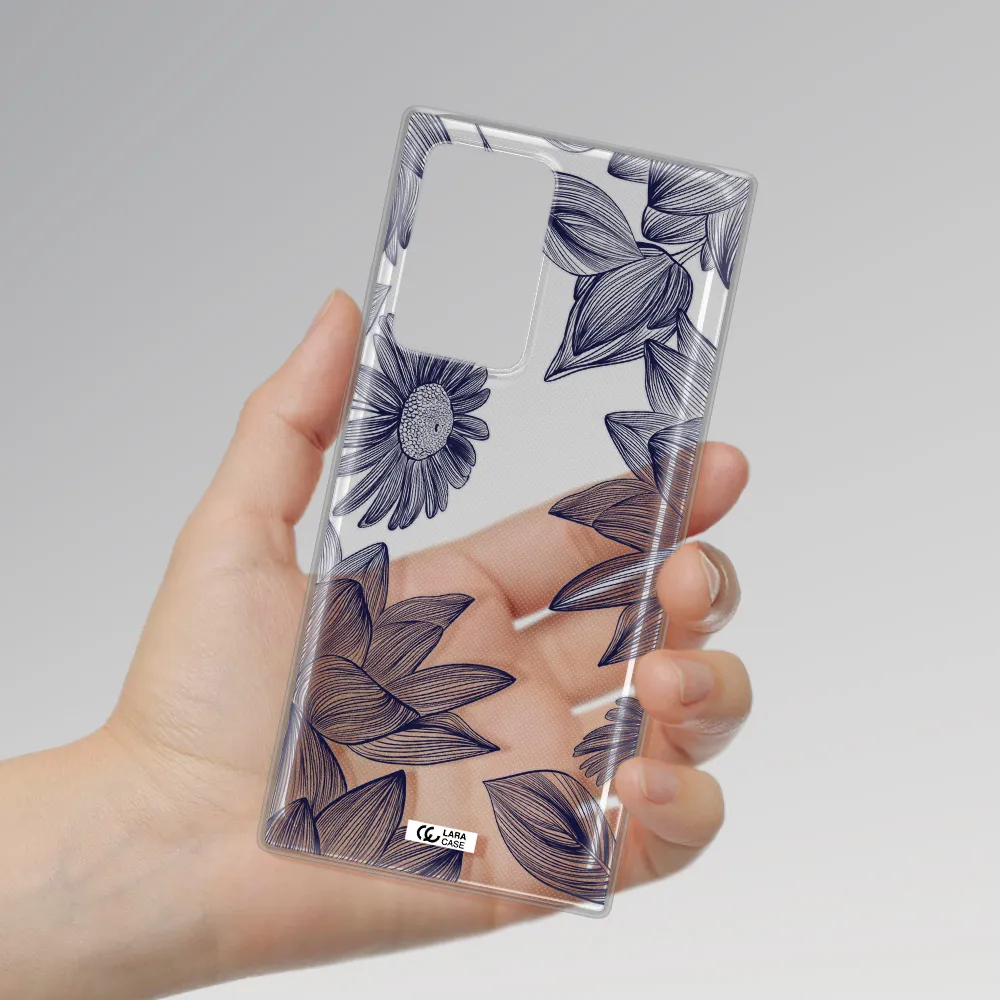 Blue Line Flower Samsung Note 20 Ultra Clear TPU Case