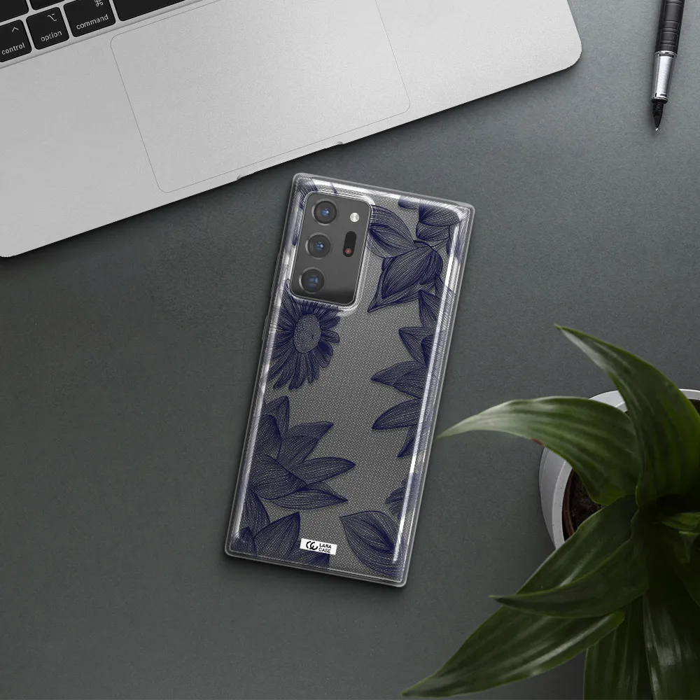 Blue Line Flower Samsung Note 20 Ultra Clear TPU Case