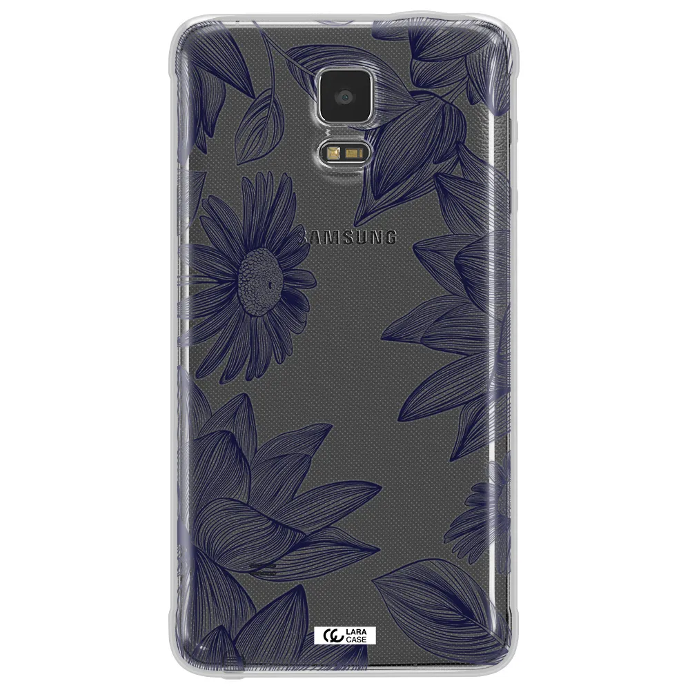 Blue Line Flower Samsung Note 4 Clear TPU Case