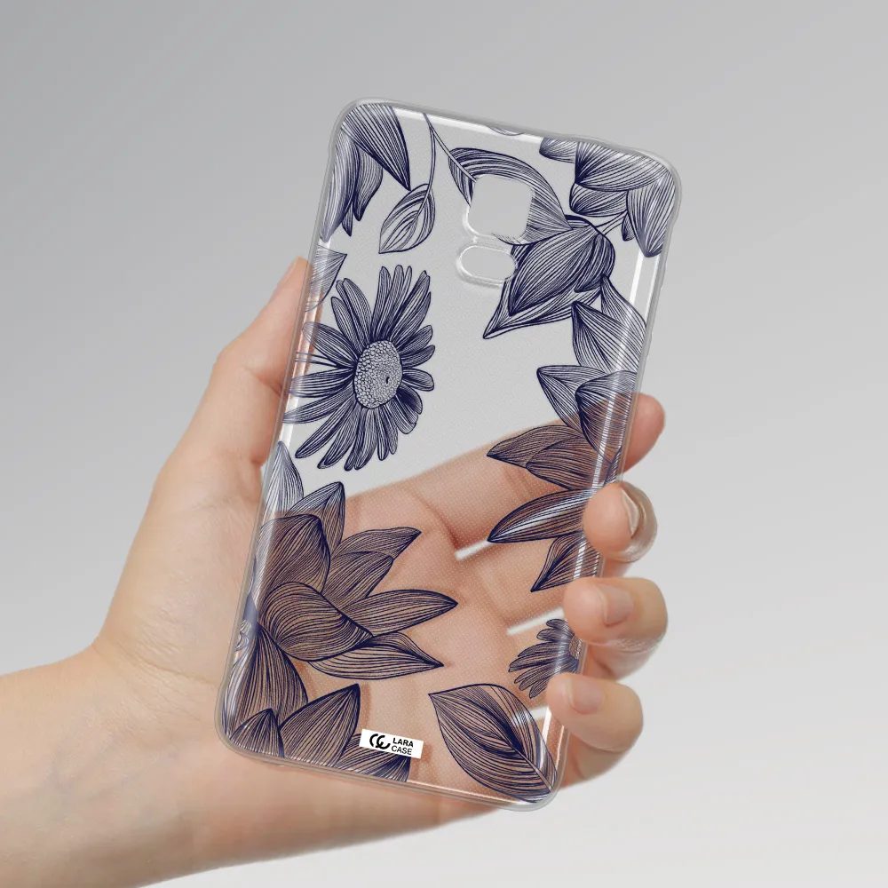 Blue Line Flower Samsung Note 4 Clear TPU Case