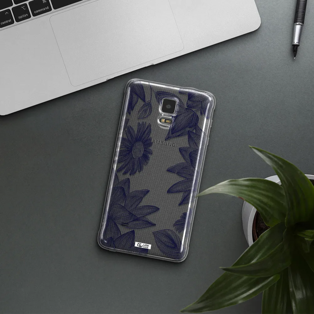 Blue Line Flower Samsung Note 4 Clear TPU Case