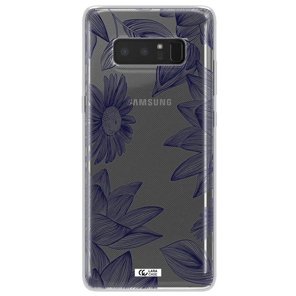 Blue Line Flower Samsung Note 8 Clear TPU Case