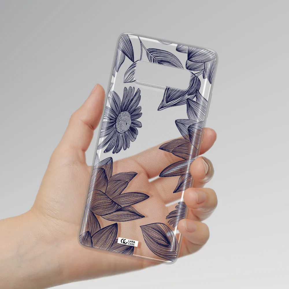 Blue Line Flower Samsung Note 8 Clear TPU Case