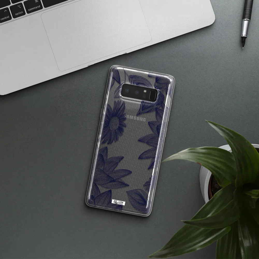 Blue Line Flower Samsung Note 8 Clear TPU Case