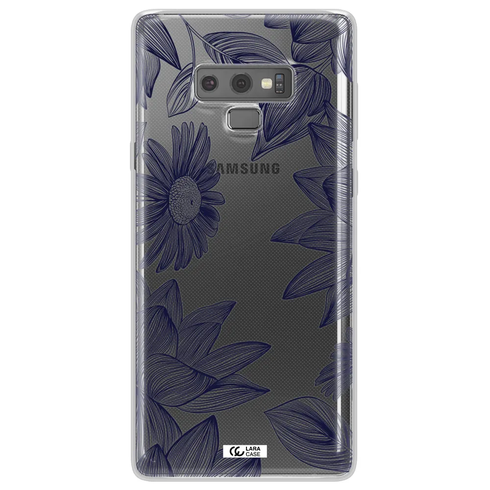 Blue Line Flower Samsung Note 9 Clear TPU Case