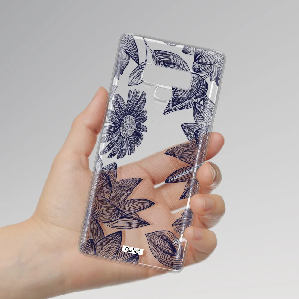 Blue Line Flower Samsung Note 9 Clear TPU Case