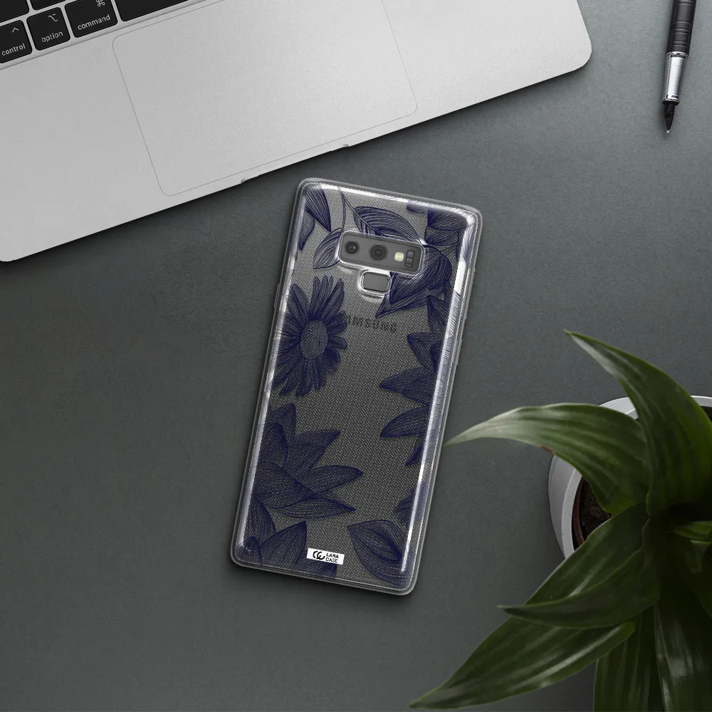 Blue Line Flower Samsung Note 9 Clear TPU Case