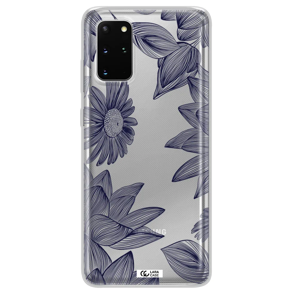 Blue Line Flower Samsung S 20 Plus Clear TPU Case