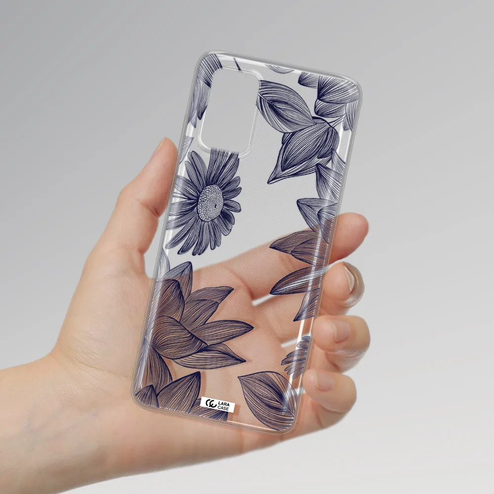 Blue Line Flower Samsung S 20 Plus Clear TPU Case