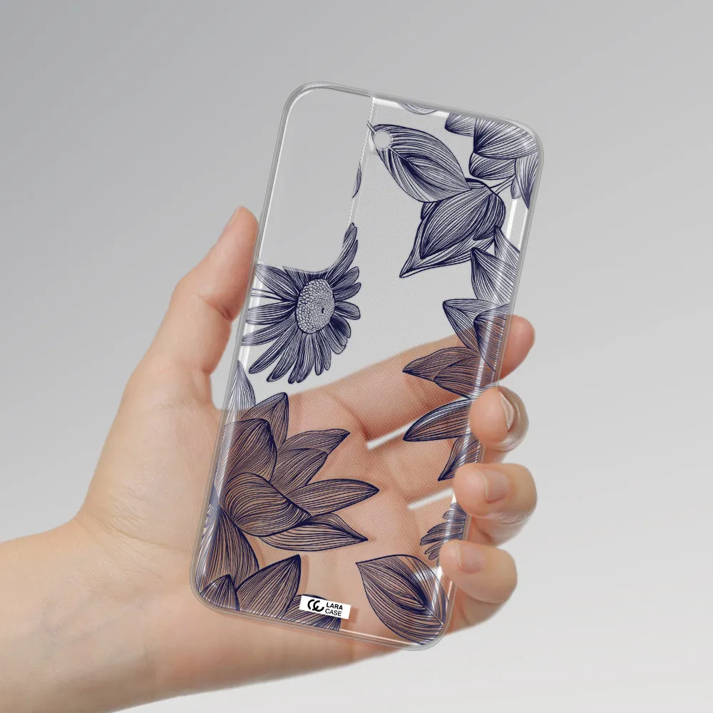 Blue Line Flower Samsung S 22 Clear TPU Case