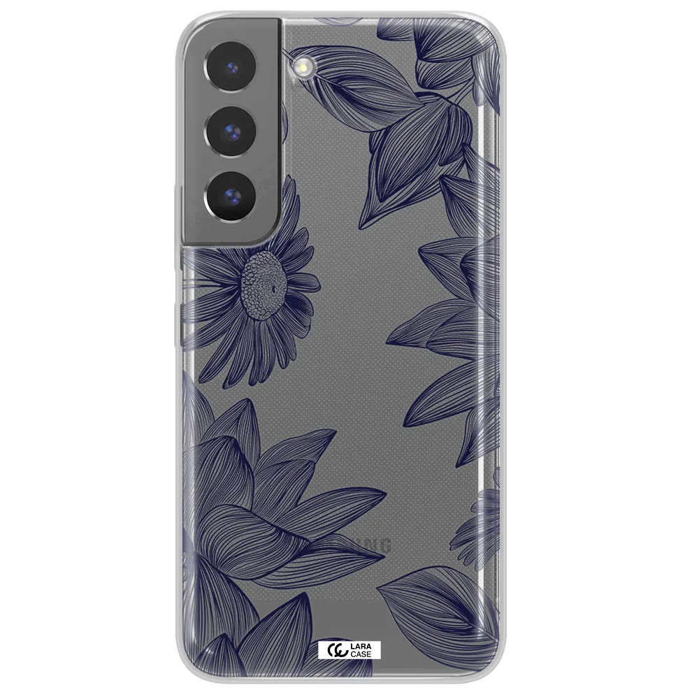Blue Line Flower Samsung S 22 Plus Clear TPU Case