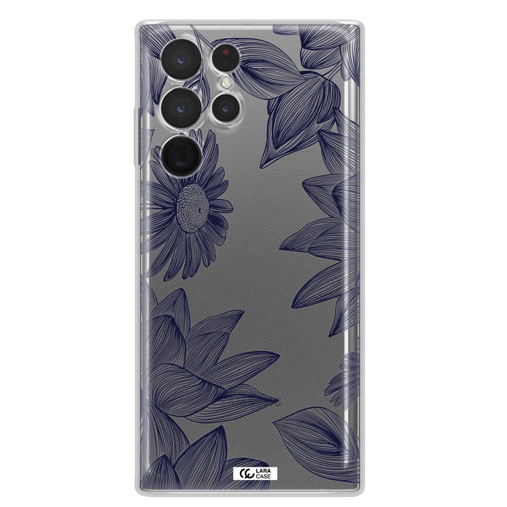 Blue Line Flower Samsung S 22 Ultra Clear TPU Case