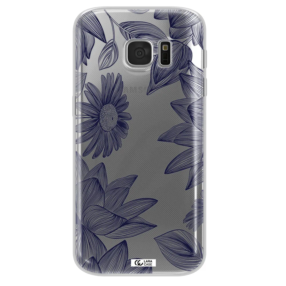 Blue Line Flower Samsung S 7 Clear TPU Case