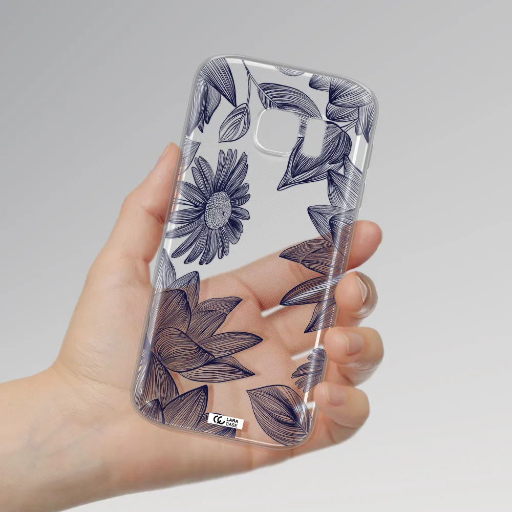 Blue Line Flower Samsung S 7 Clear TPU Case
