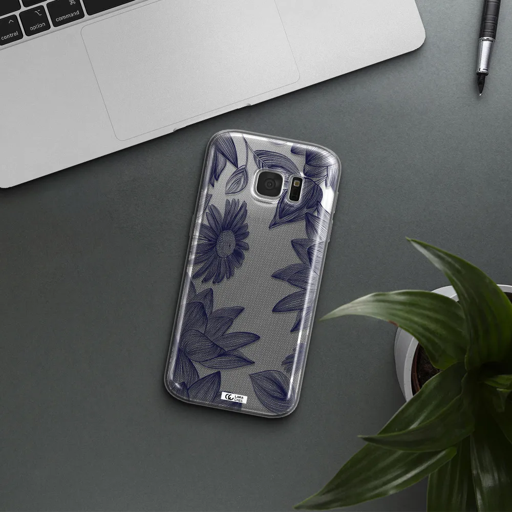 Blue Line Flower Samsung S 7 Clear TPU Case