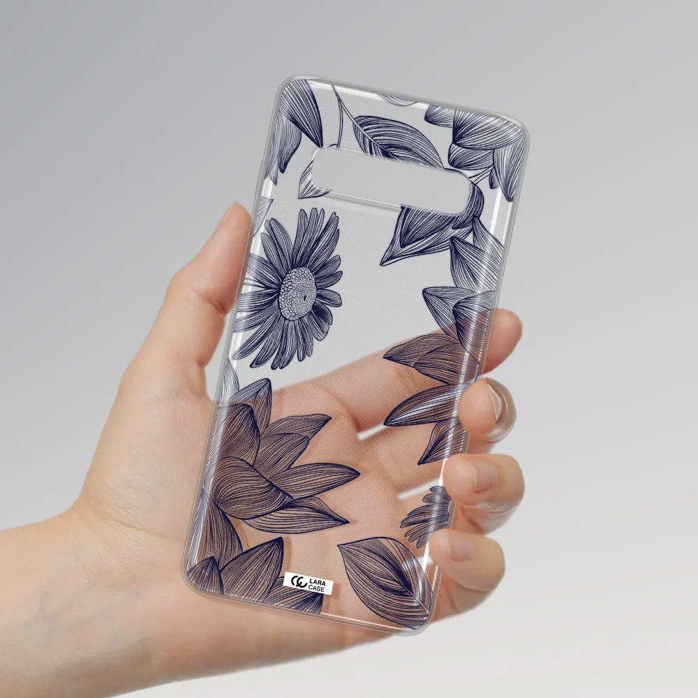 Blue Line Flower Samsung S10 Plus Clear TPU Case