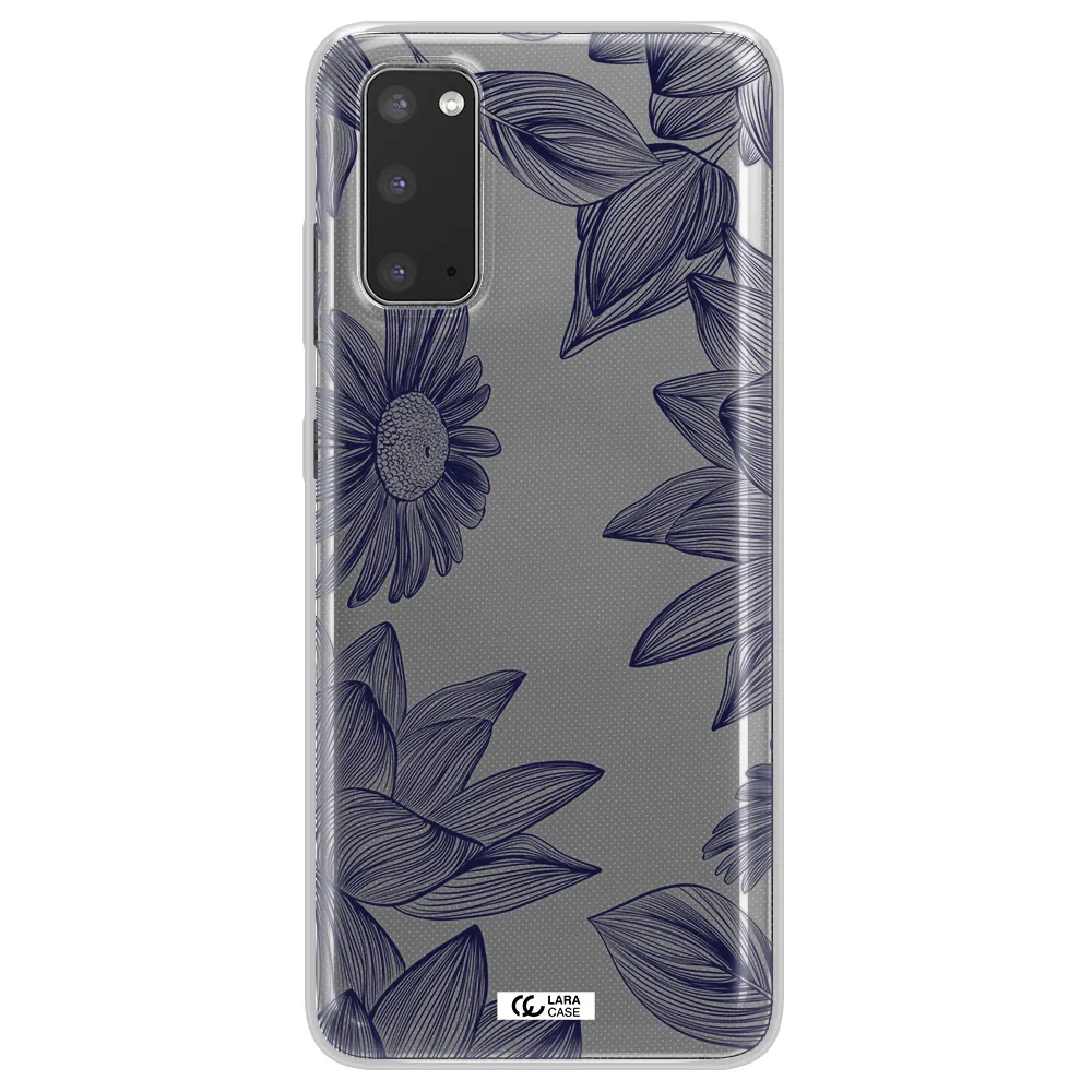 Blue Line Flower Samsung S20 Clear TPU Case